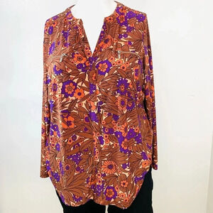Inc Blouse Top Woman 3X  Pop Over Knit Stretch Long‎ Sleeve Floral Colorful Boho